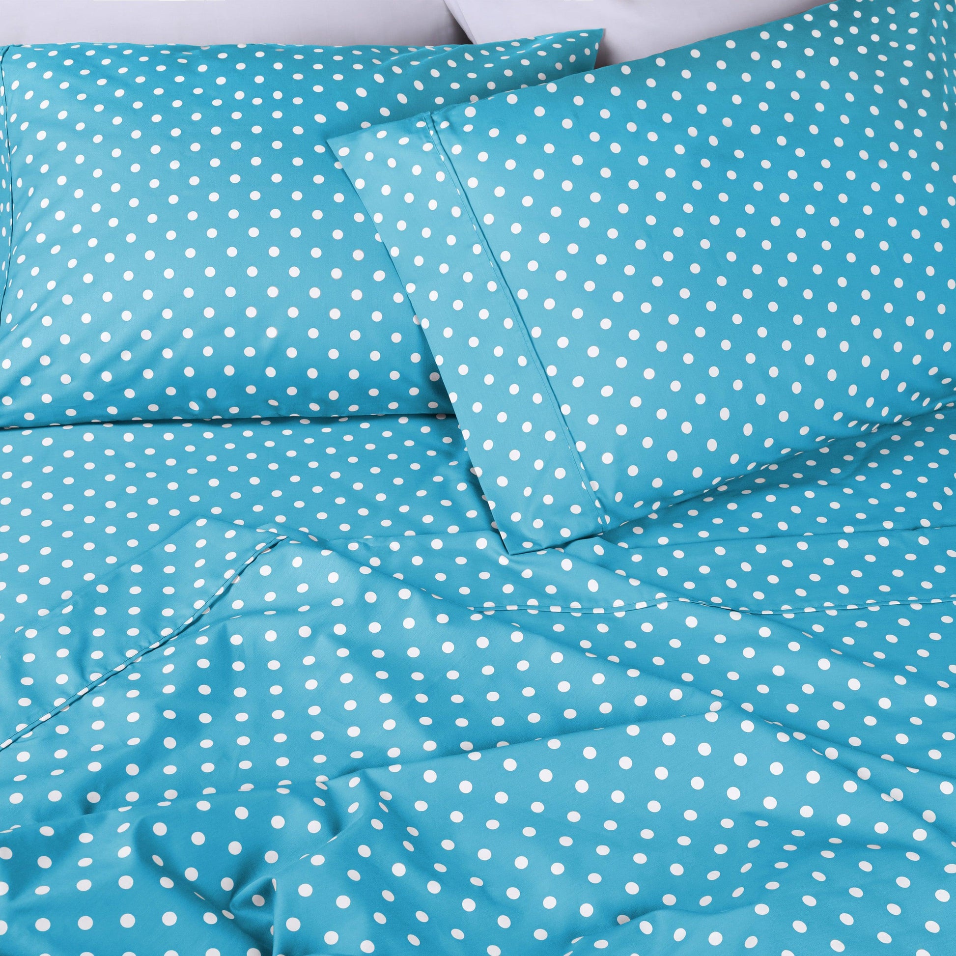 600 Thread Count Cotton Blend Polka Dot Luxury Deep Pocket Retro Bed Sheet Set - Aqua