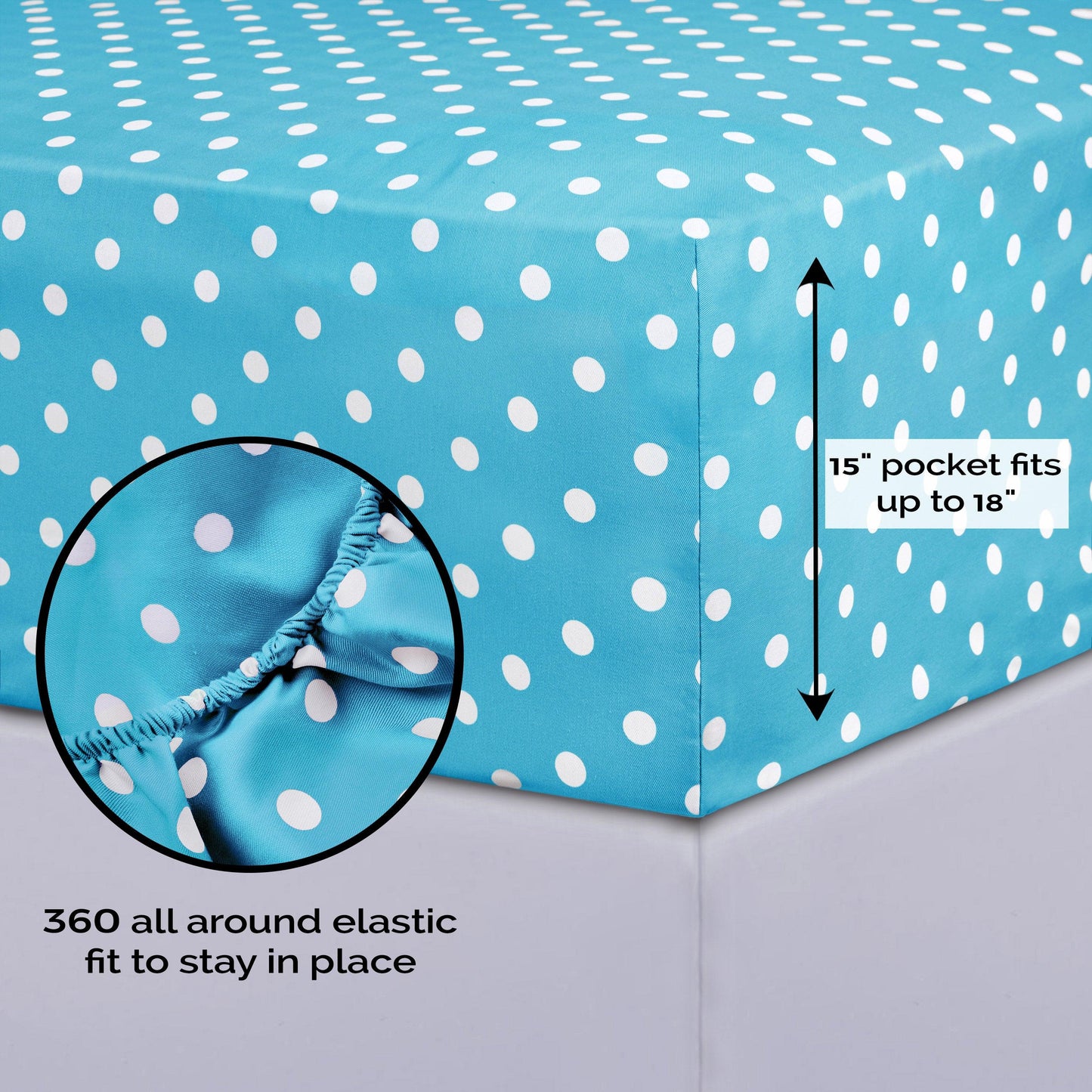 600 Thread Count Cotton Blend Polka Dot Luxury Deep Pocket Retro Bed Sheet Set - Aqua
