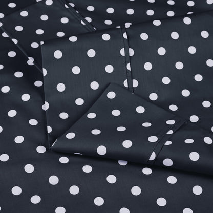 600 Thread Count Cotton Blend Polka Dot Luxury Deep Pocket Retro Bed Sheet Set - Black