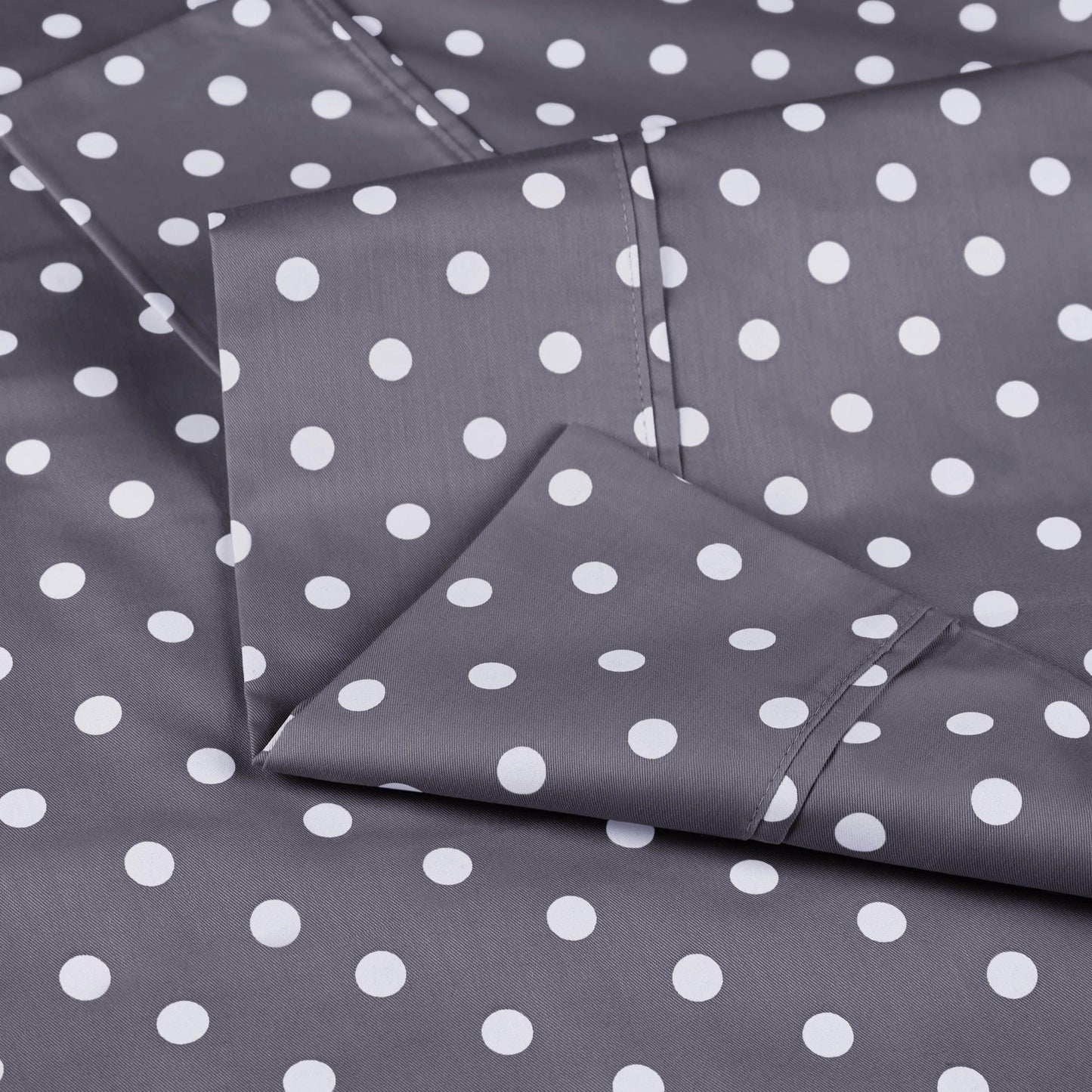 600 Thread Count Cotton Blend Polka Dot Luxury Deep Pocket Retro Bed Sheet Set - Grey