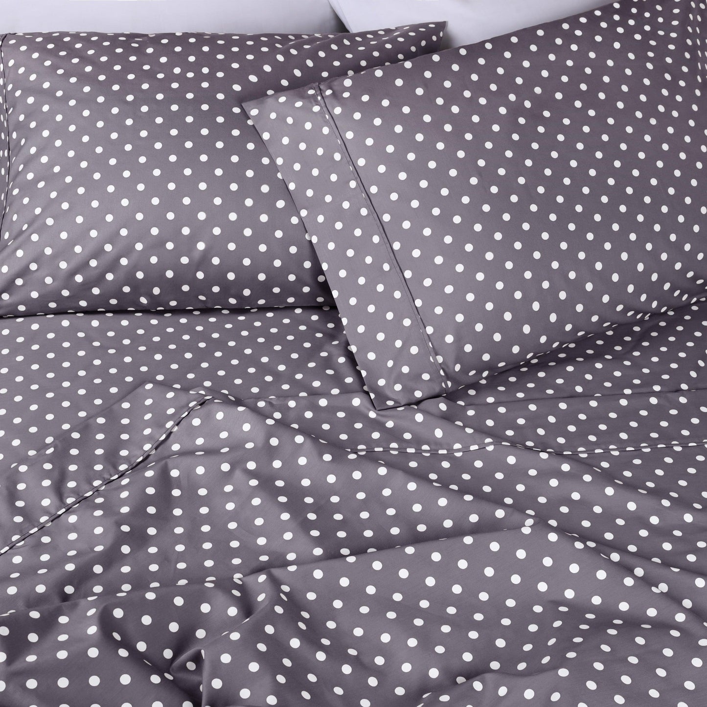 600 Thread Count Cotton Blend Polka Dot Luxury Deep Pocket Retro Bed Sheet Set - Grey