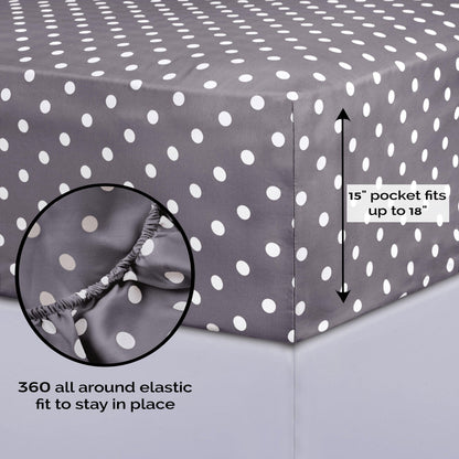 600 Thread Count Cotton Blend Polka Dot Luxury Deep Pocket Retro Bed Sheet Set - Grey