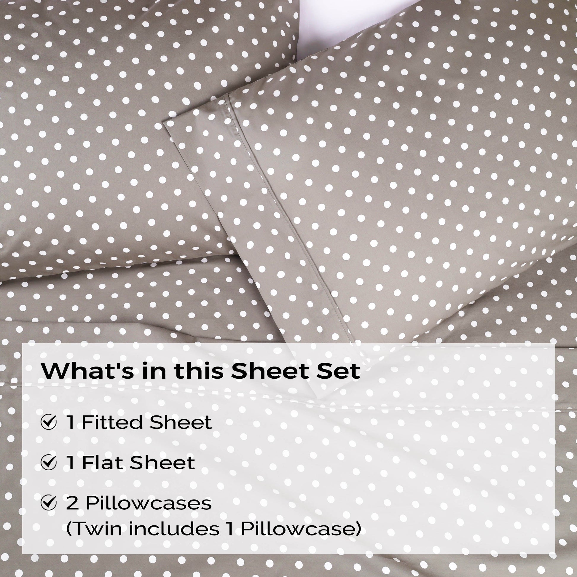 600 Thread Count Cotton Blend Polka Dot Luxury Deep Pocket Retro Bed Sheet Set - Light Grey