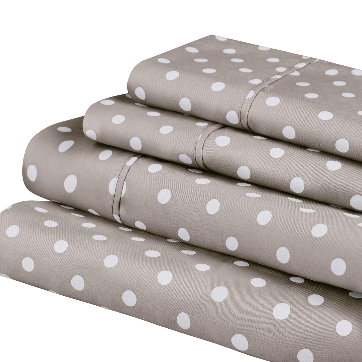 600 Thread Count Cotton Blend Polka Dot Luxury Deep Pocket Retro Bed Sheet Set - Light Grey