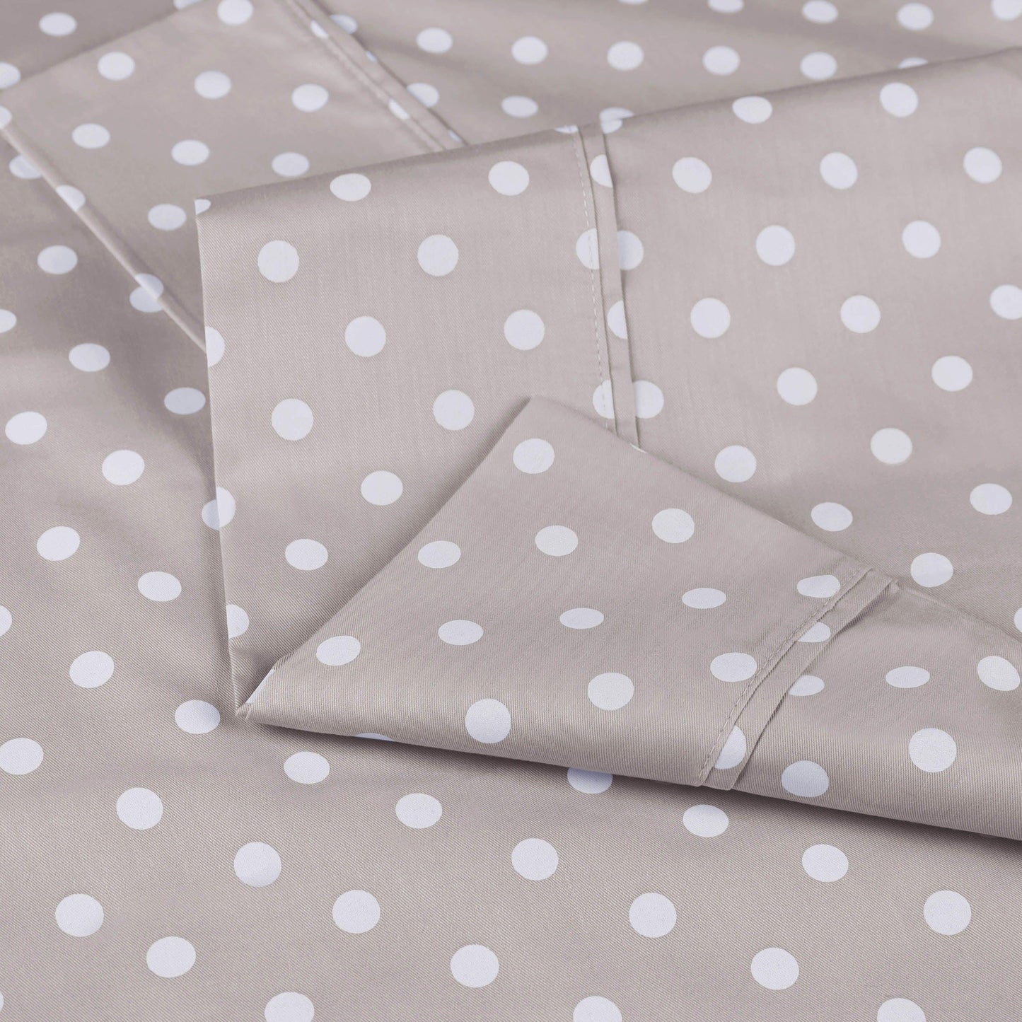 600 Thread Count Cotton Blend Polka Dot Luxury Deep Pocket Retro Bed Sheet Set - Light Grey