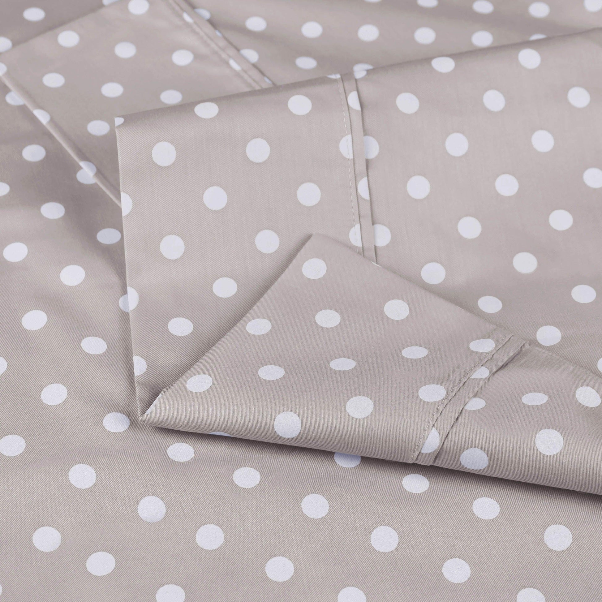 600 Thread Count Cotton Blend Polka Dot Luxury Deep Pocket Retro Bed Sheet Set - Light Grey