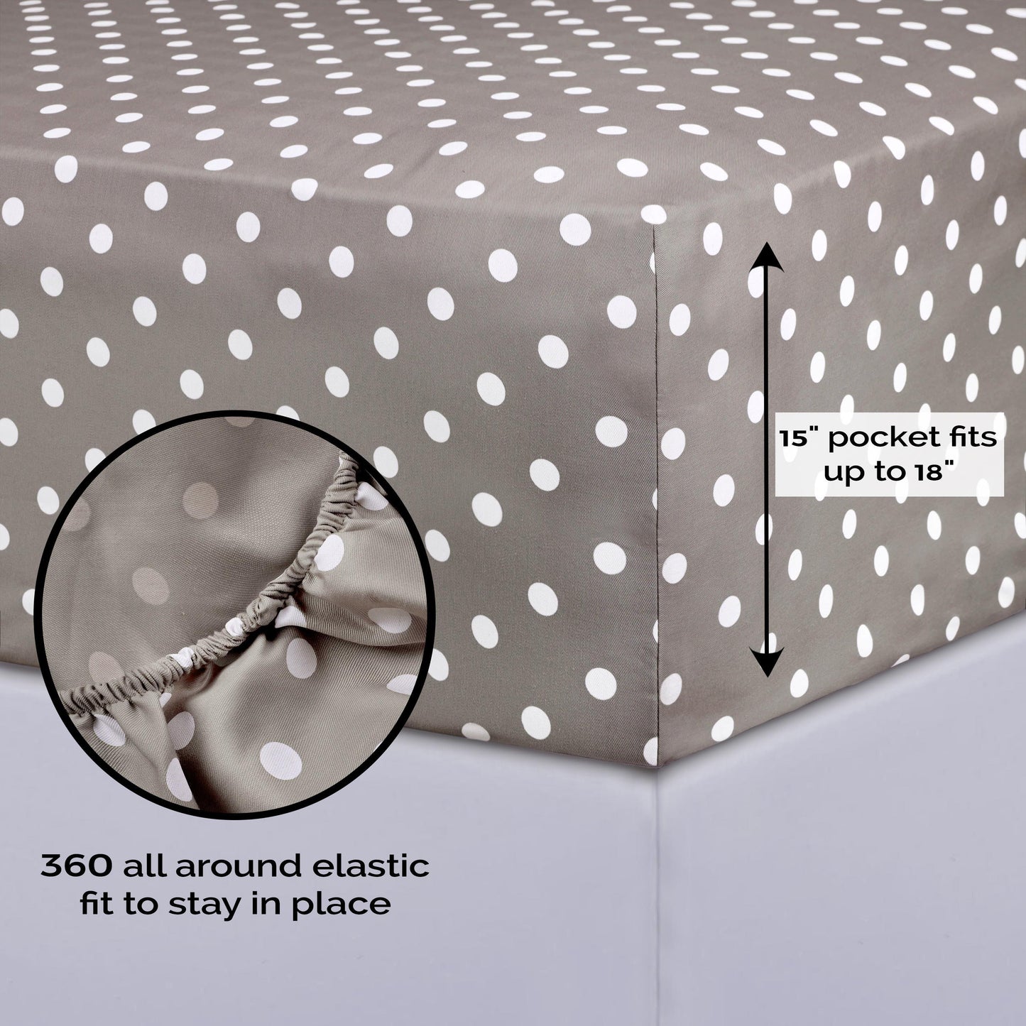 600 Thread Count Cotton Blend Polka Dot Luxury Deep Pocket Retro Bed Sheet Set - Light Grey