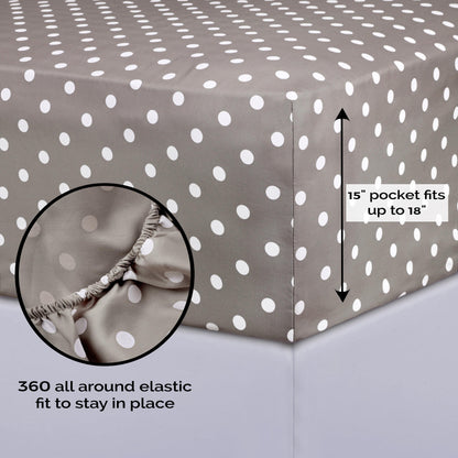 600 Thread Count Cotton Blend Polka Dot Luxury Deep Pocket Retro Bed Sheet Set - Light Grey