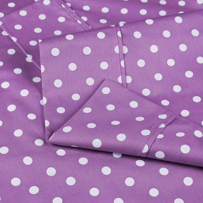 600 Thread Count Cotton Blend Polka Dot Luxury Deep Pocket Retro Bed Sheet Set - Lilac