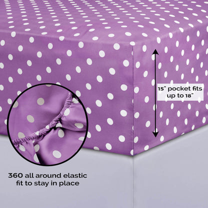 600 Thread Count Cotton Blend Polka Dot Luxury Deep Pocket Retro Bed Sheet Set - Lilac