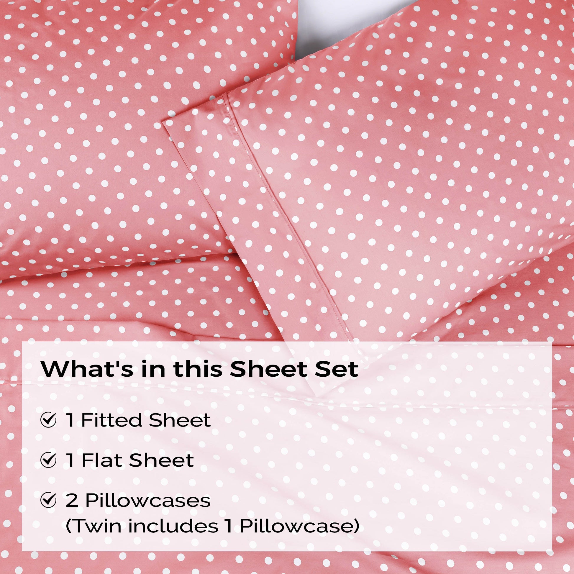 600 Thread Count Cotton Blend Polka Dot Luxury Deep Pocket Retro Bed Sheet Set - Pink