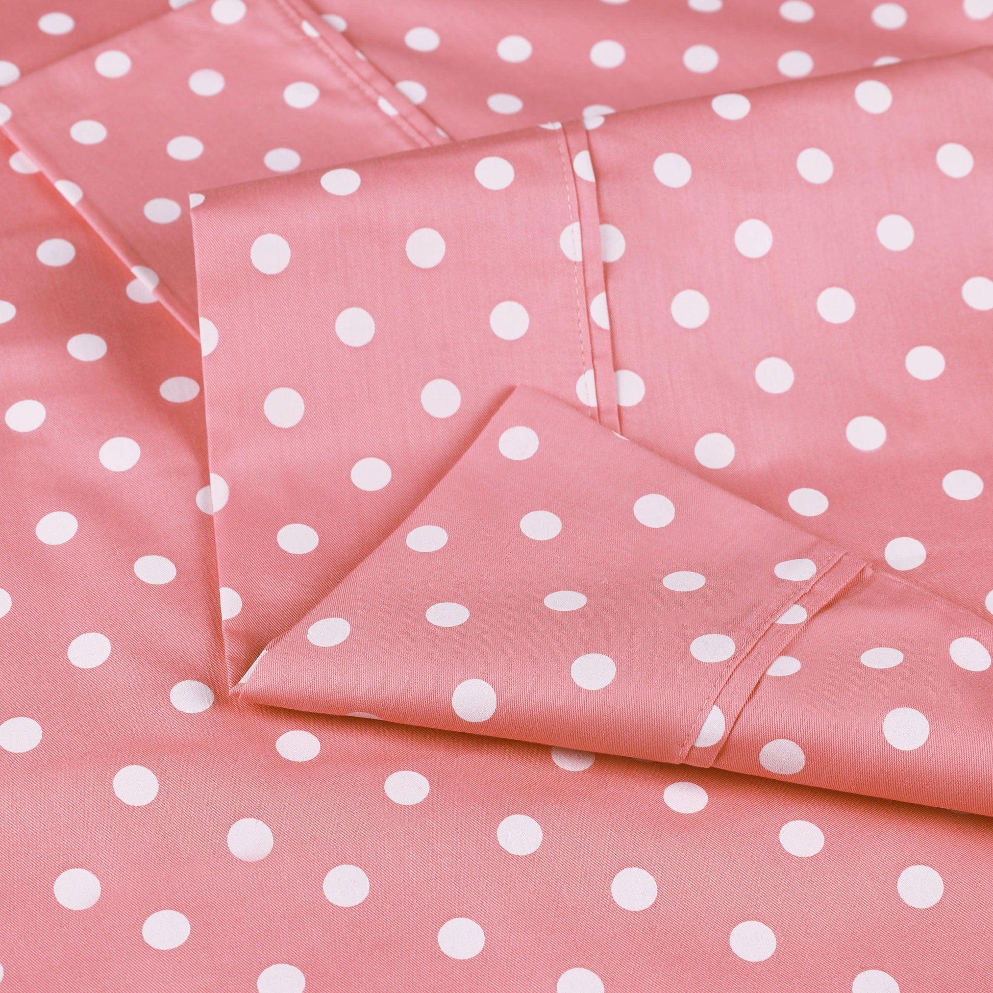 600 Thread Count Cotton Blend Polka Dot Luxury Deep Pocket Retro Bed Sheet Set - Pink