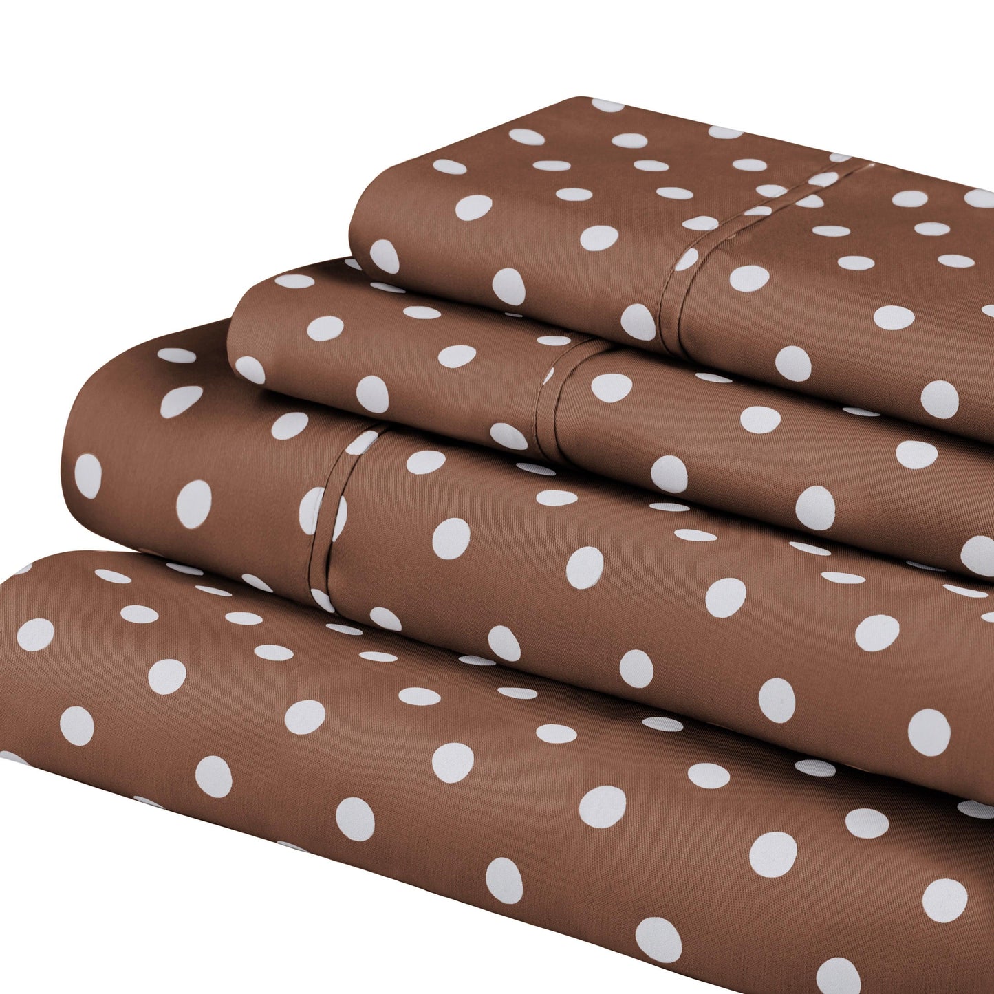600 Thread Count Cotton Blend Polka Dot Luxury Deep Pocket Retro Bed Sheet Set - Taupe