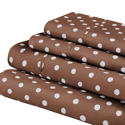 600 Thread Count Cotton Blend Polka Dot Luxury Deep Pocket Retro Bed Sheet Set - Taupe