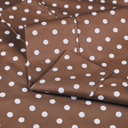 600 Thread Count Cotton Blend Polka Dot Luxury Deep Pocket Retro Bed Sheet Set - Taupe