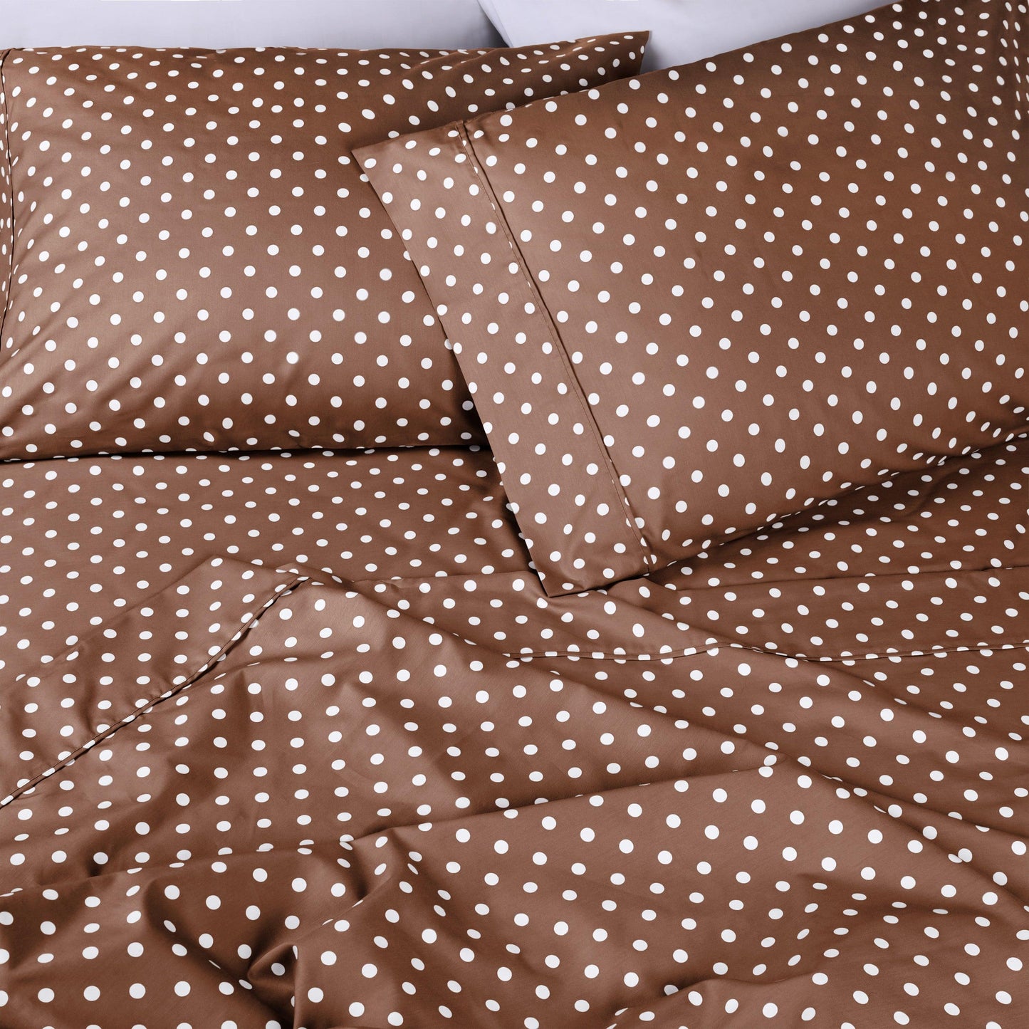 600 Thread Count Cotton Blend Polka Dot Luxury Deep Pocket Retro Bed Sheet Set - Taupe
