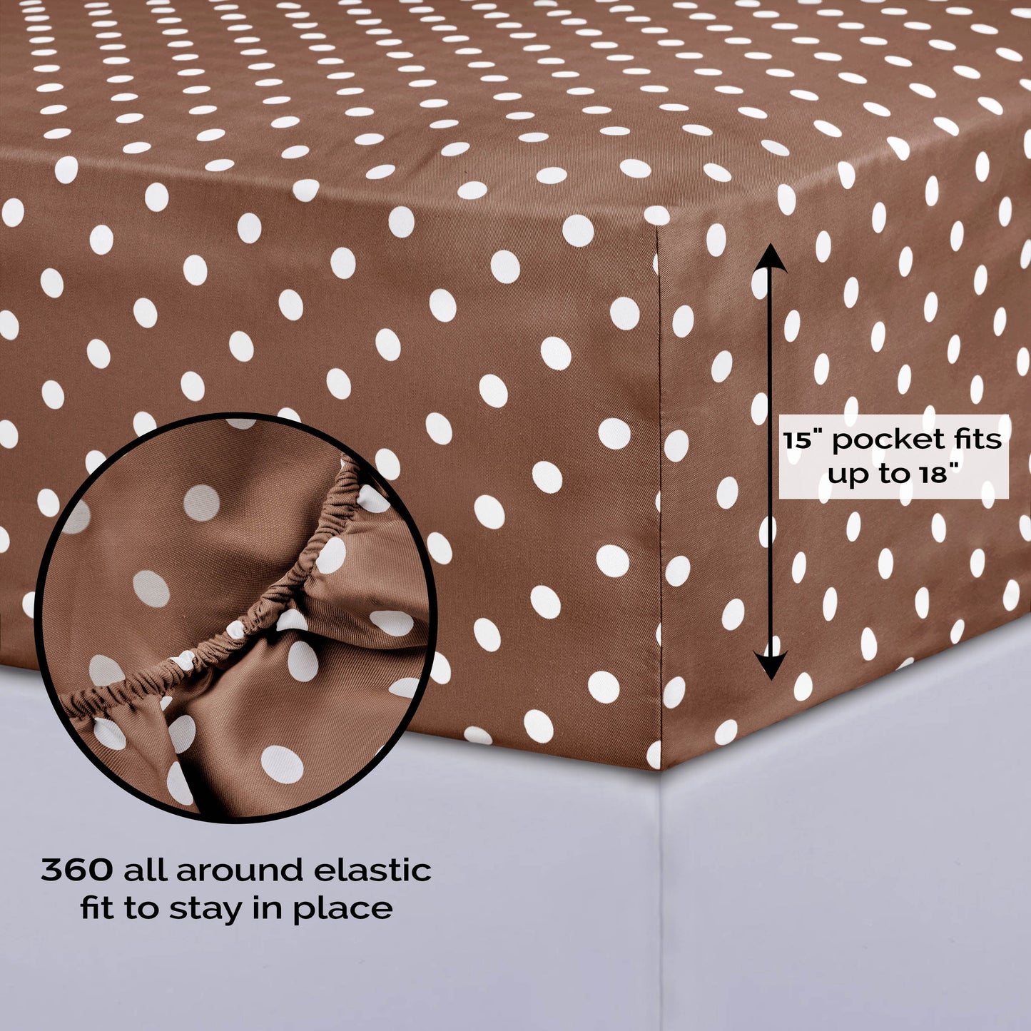 600 Thread Count Cotton Blend Polka Dot Luxury Deep Pocket Retro Bed Sheet Set - Taupe