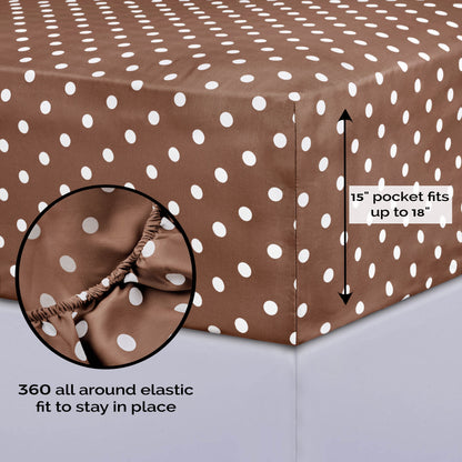 600 Thread Count Cotton Blend Polka Dot Luxury Deep Pocket Retro Bed Sheet Set - Taupe