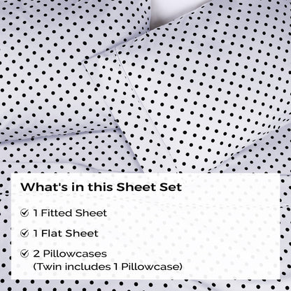 600 Thread Count Cotton Blend Polka Dot Luxury Deep Pocket Retro Bed Sheet Set - White