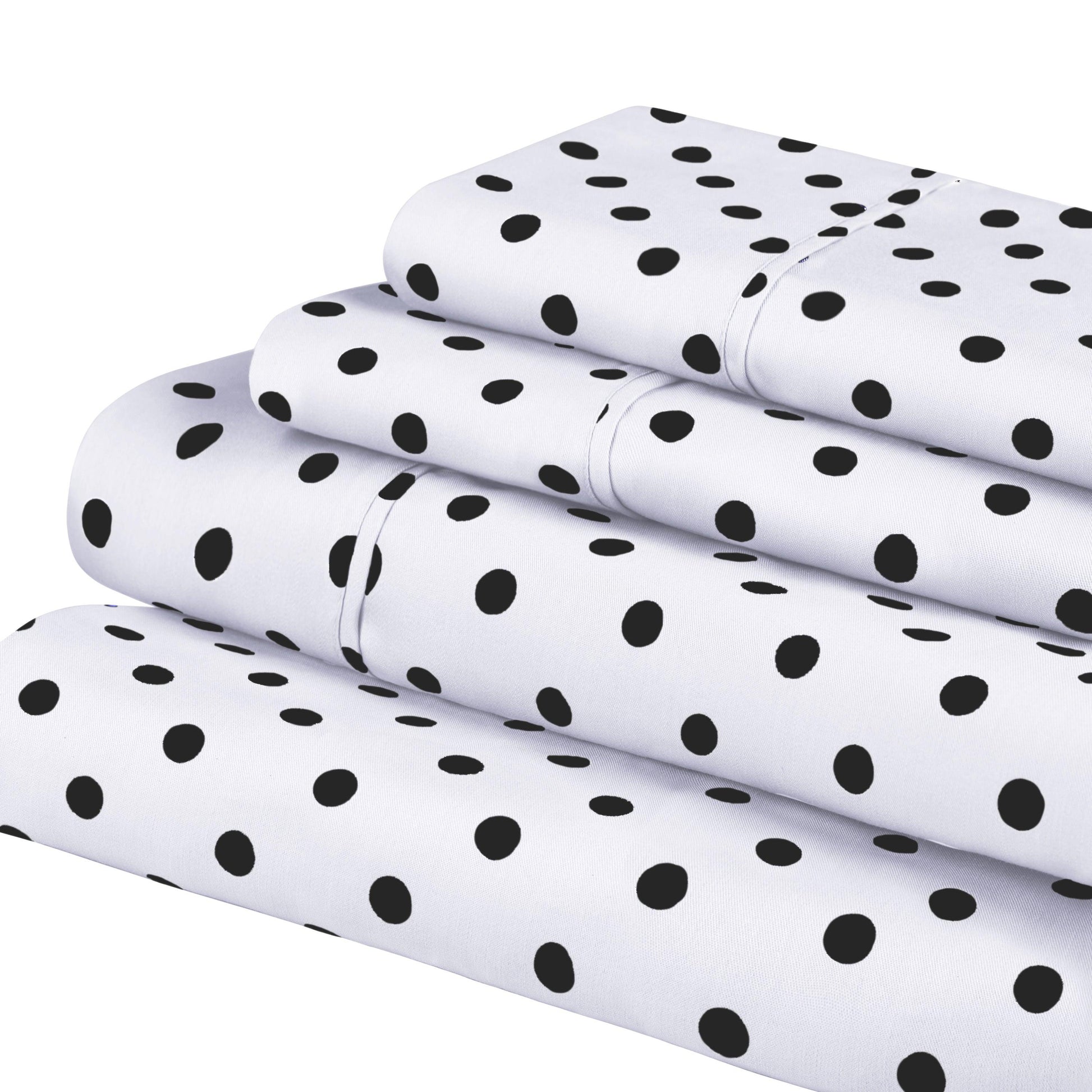 600 Thread Count Cotton Blend Polka Dot Luxury Deep Pocket Retro Bed Sheet Set - White