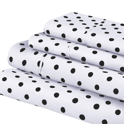 600 Thread Count Cotton Blend Polka Dot Luxury Deep Pocket Retro Bed Sheet Set - White