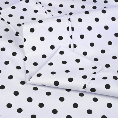 600 Thread Count Cotton Blend Polka Dot Luxury Deep Pocket Retro Bed Sheet Set - White