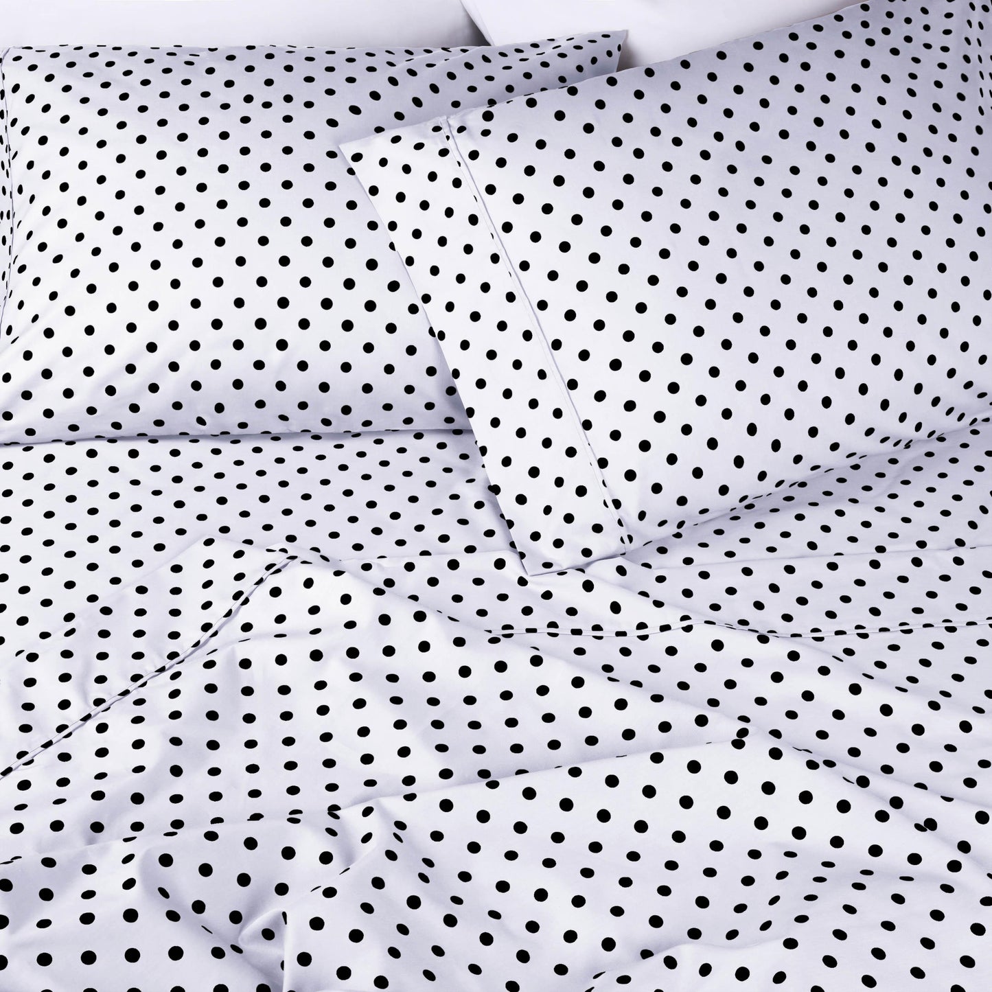600 Thread Count Cotton Blend Polka Dot Luxury Deep Pocket Retro Bed Sheet Set - White