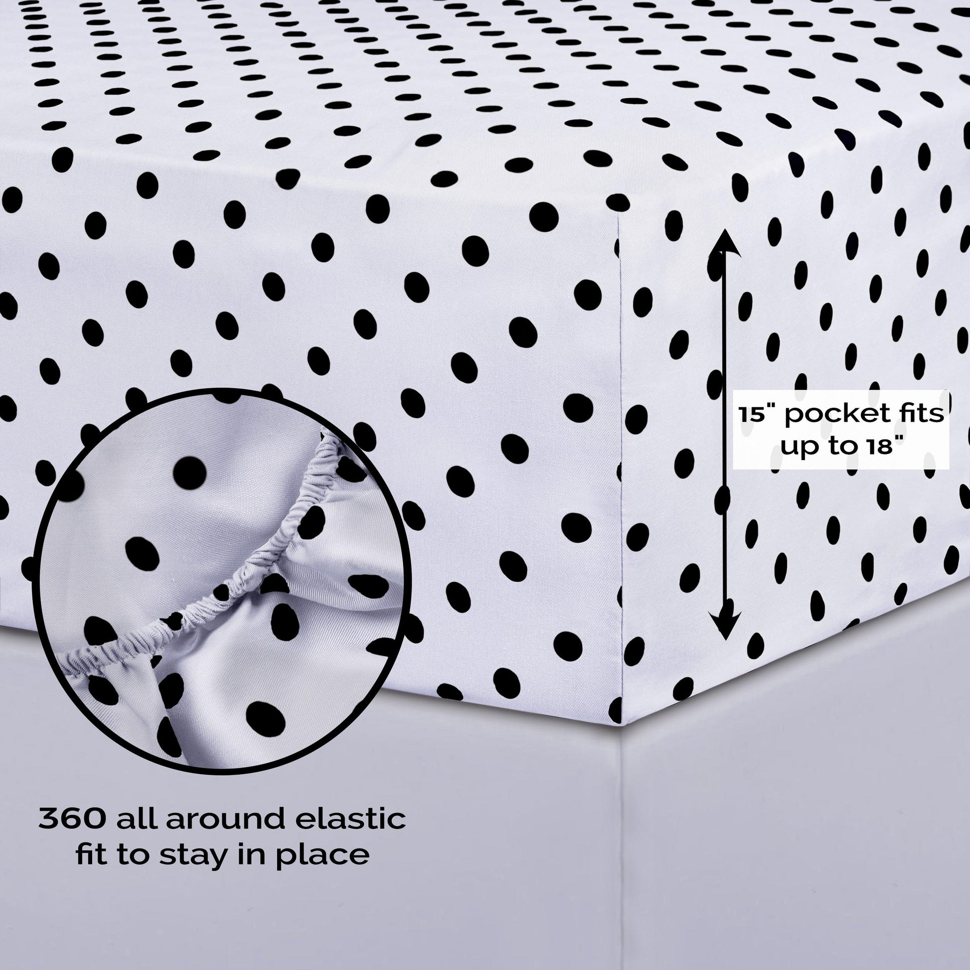 600 Thread Count Cotton Blend Polka Dot Luxury Deep Pocket Retro Bed Sheet Set - White