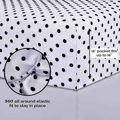 600 Thread Count Cotton Blend Polka Dot Luxury Deep Pocket Retro Bed Sheet Set - White
