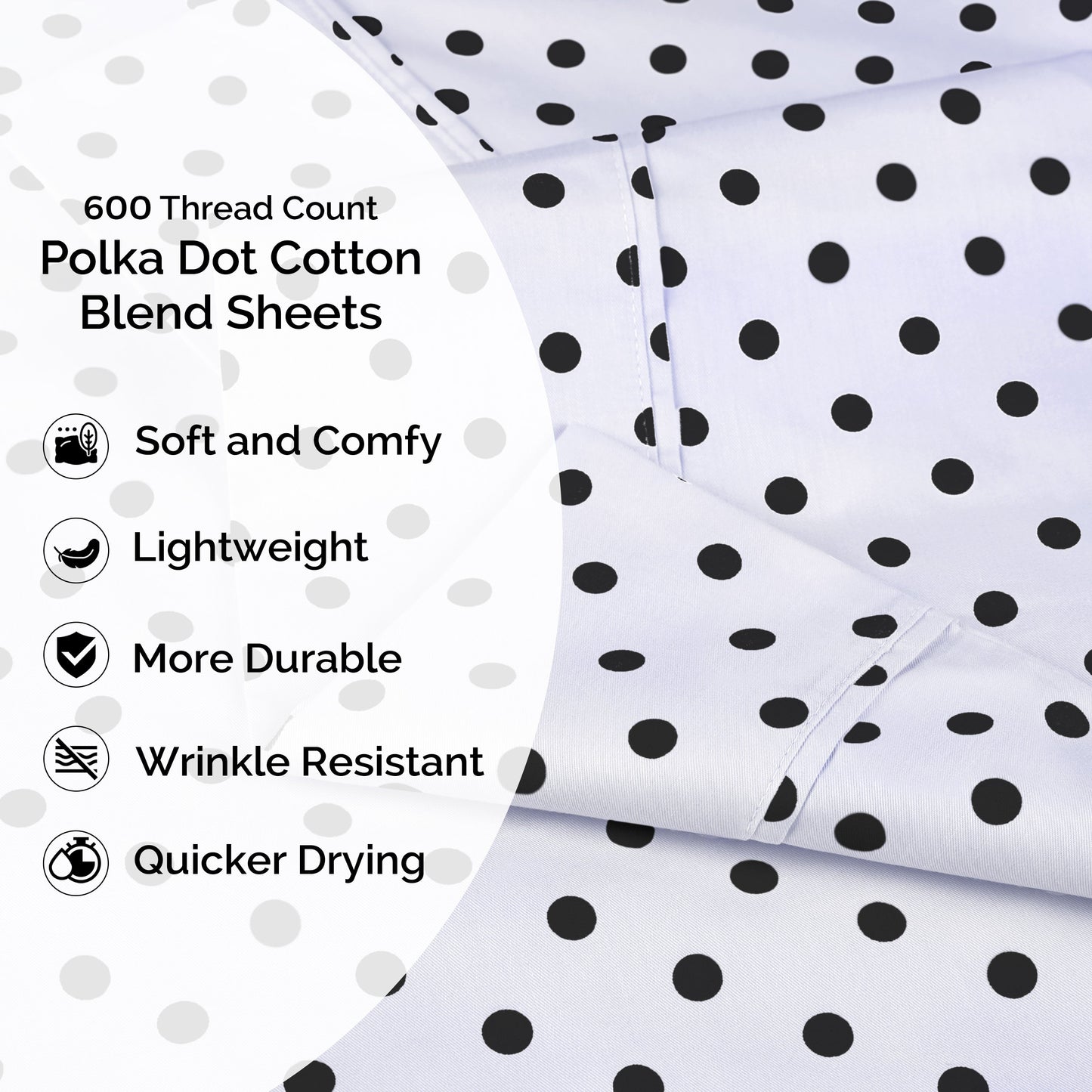 600 Thread Count Cotton Blend Polka Dot Luxury Deep Pocket Retro Bed Sheet Set - White