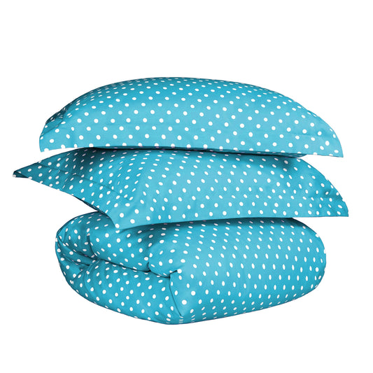 Superior Cotton Blend Polka Dot Luxury Plush Duvet Cover Set - Aqua