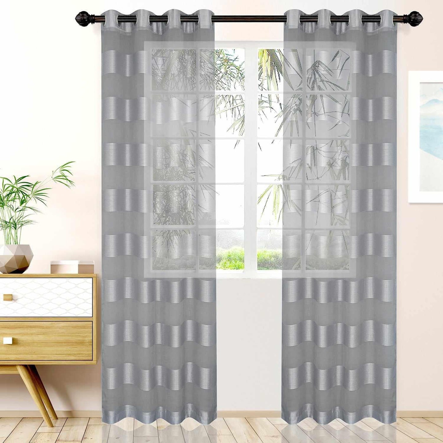 Dalisto Stripes 2-Piece Grommet Sheer Curtain Panel Set