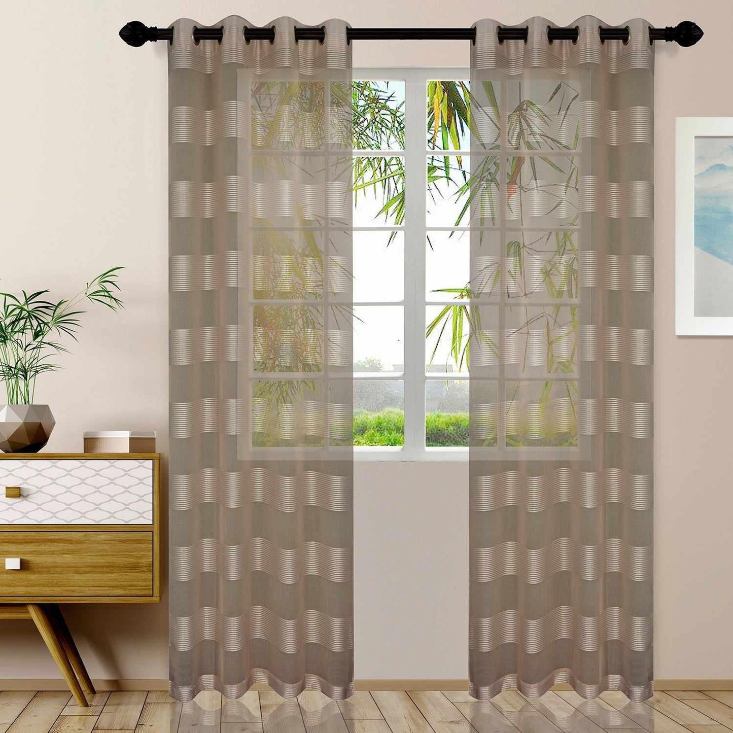 Dalisto Stripes 2-Piece Grommet Sheer Curtain Panel Set