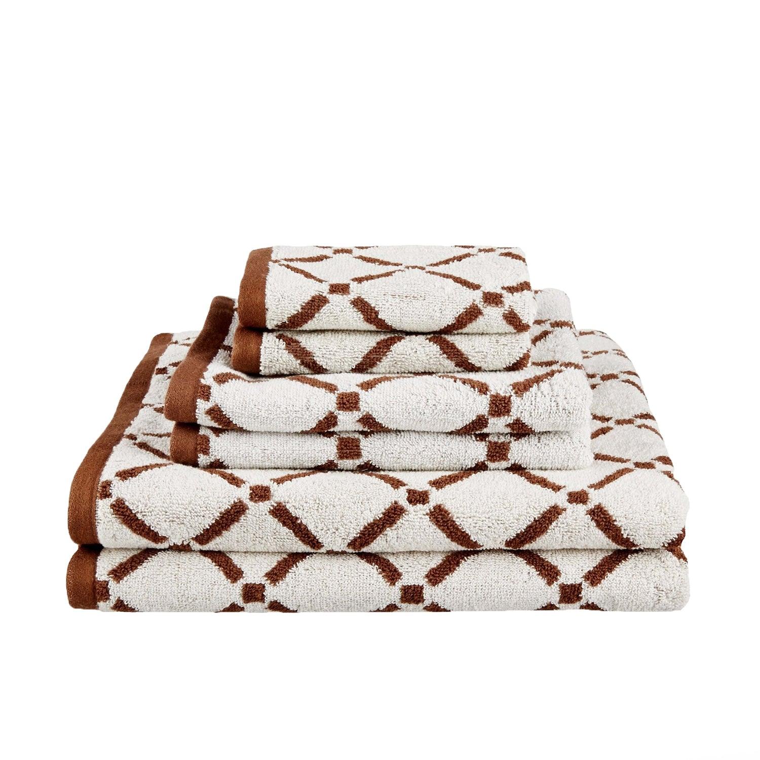 Reversible Diamond Cotton 6-Piece Bath Towel Set -  Chocolate/Cream