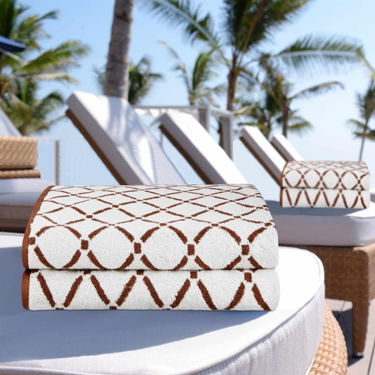 Reversible Diamond Cotton 2-Piece Bath Sheet Set - Chocolate/Cream