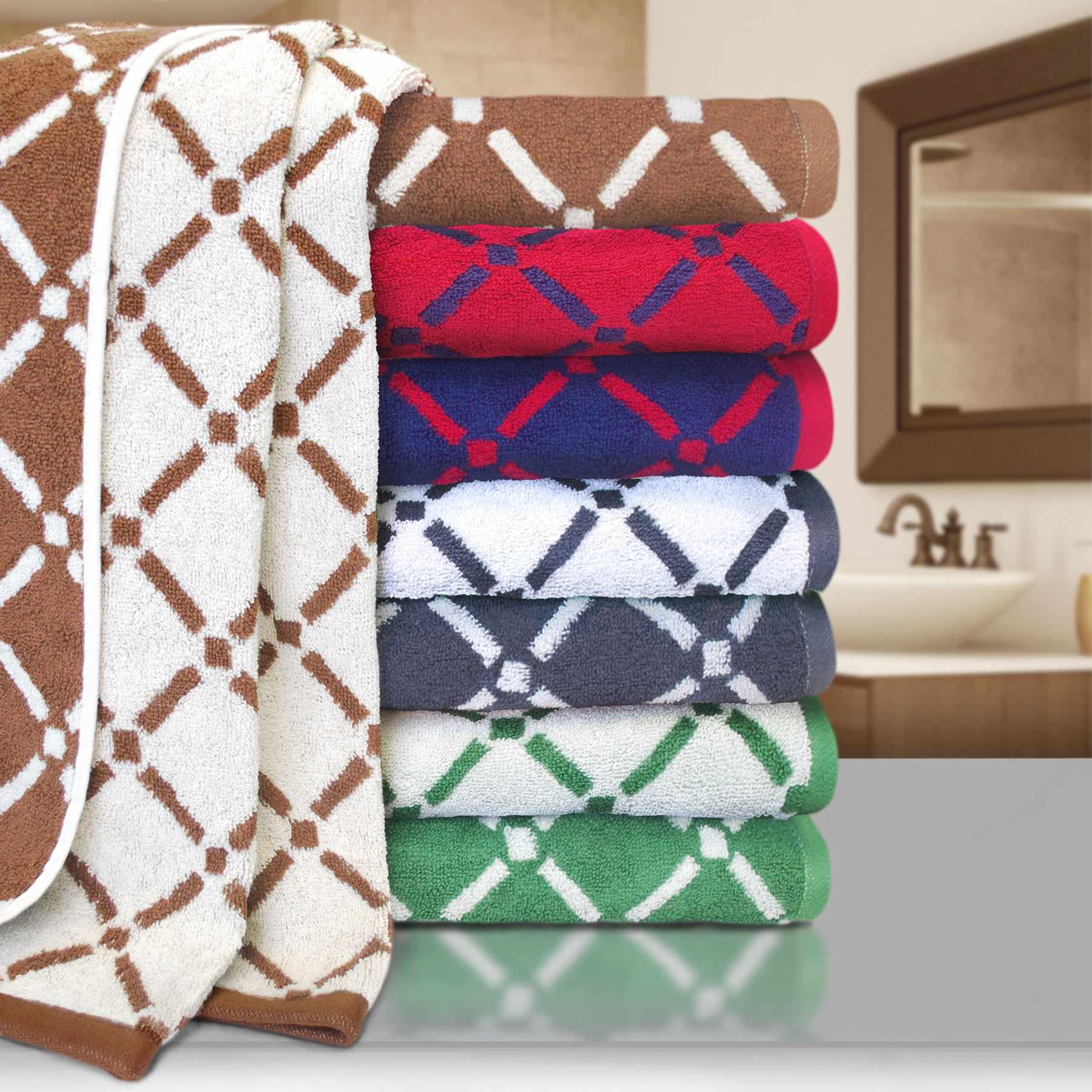  Reversible Diamond Cotton 2-Piece Bath Sheet Set - Chocolate/Cream