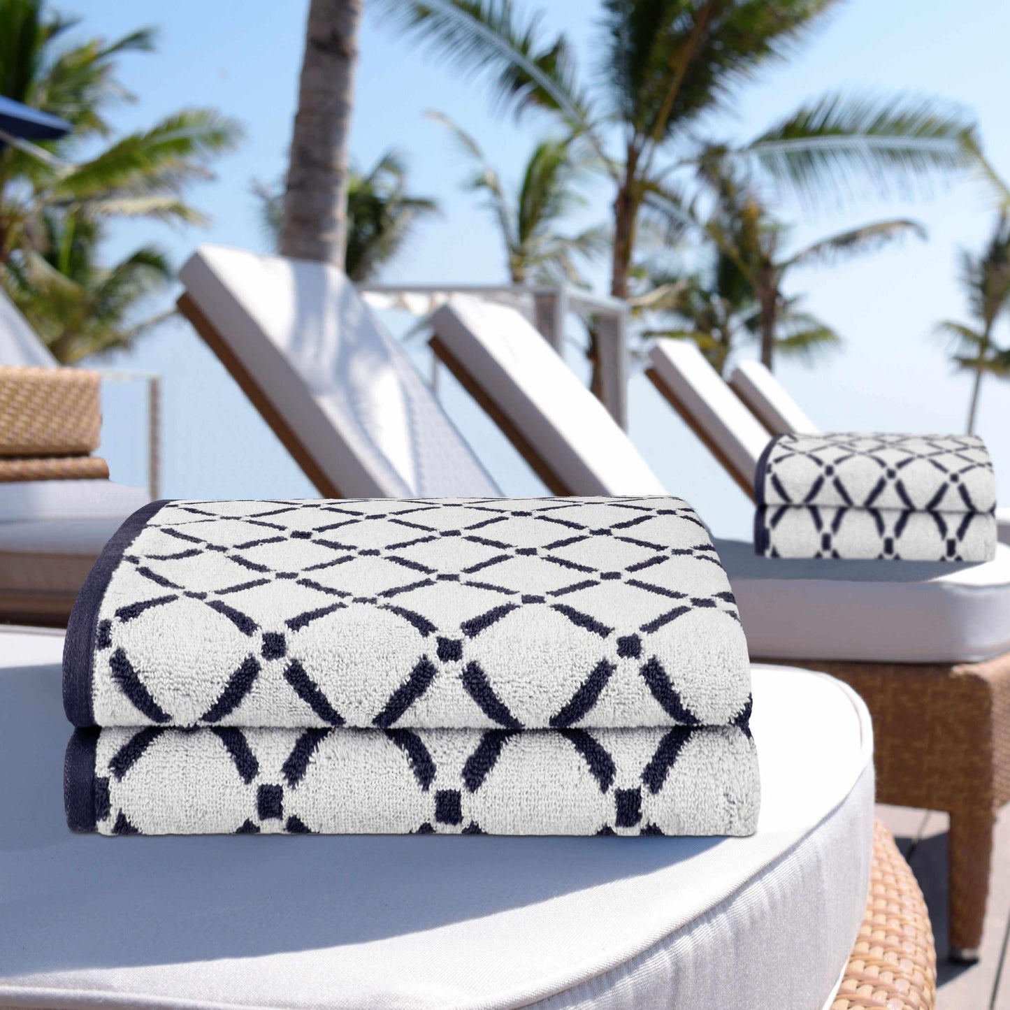 Reversible Diamond Cotton 2-Piece Bath Sheet Set - Charcoal/White