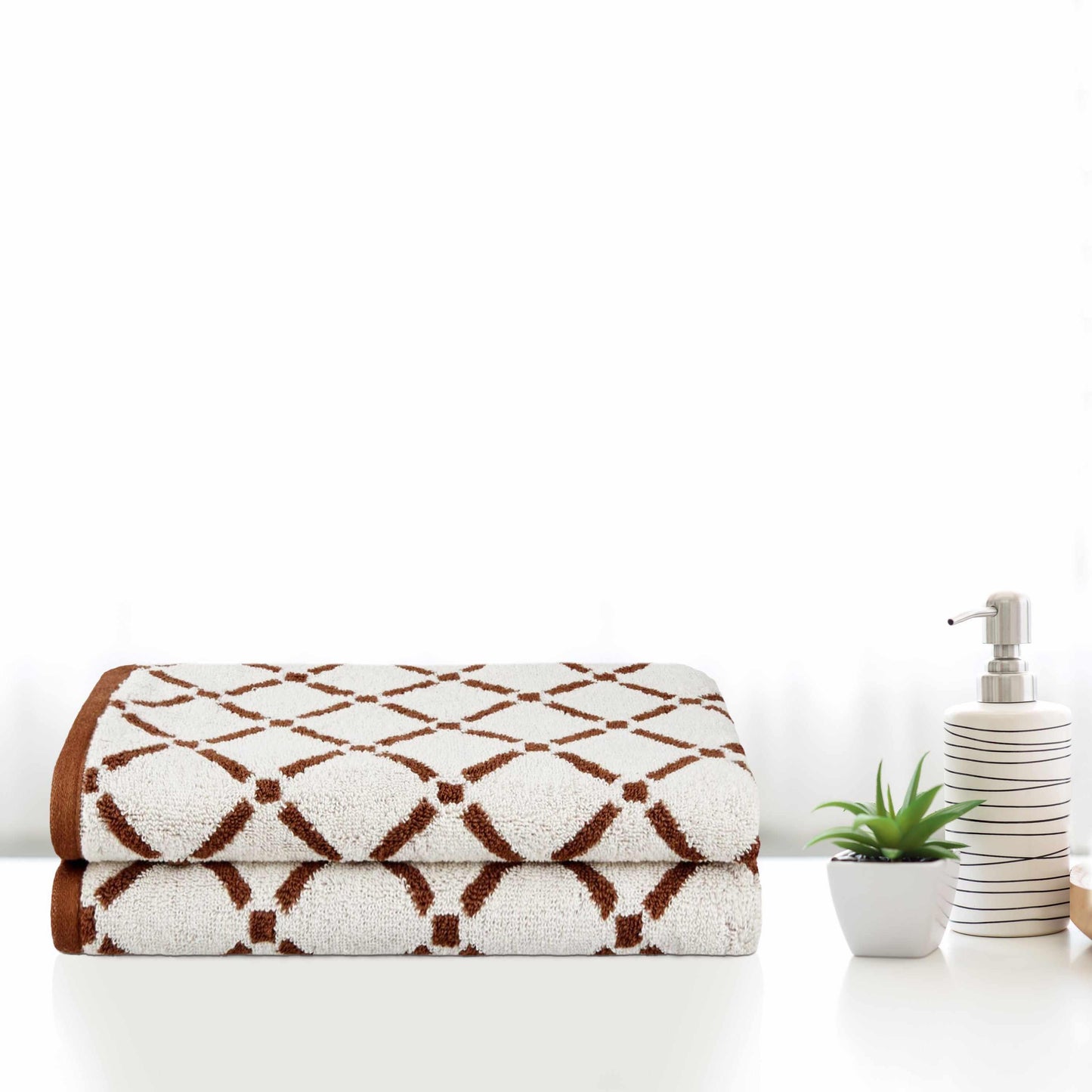 Reversible Diamond Cotton 2-Piece Bath Towel Set -  Choco/Cream