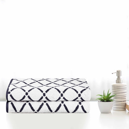 Reversible Diamond Cotton 2-Piece Bath Towel Set - Charcoal/White