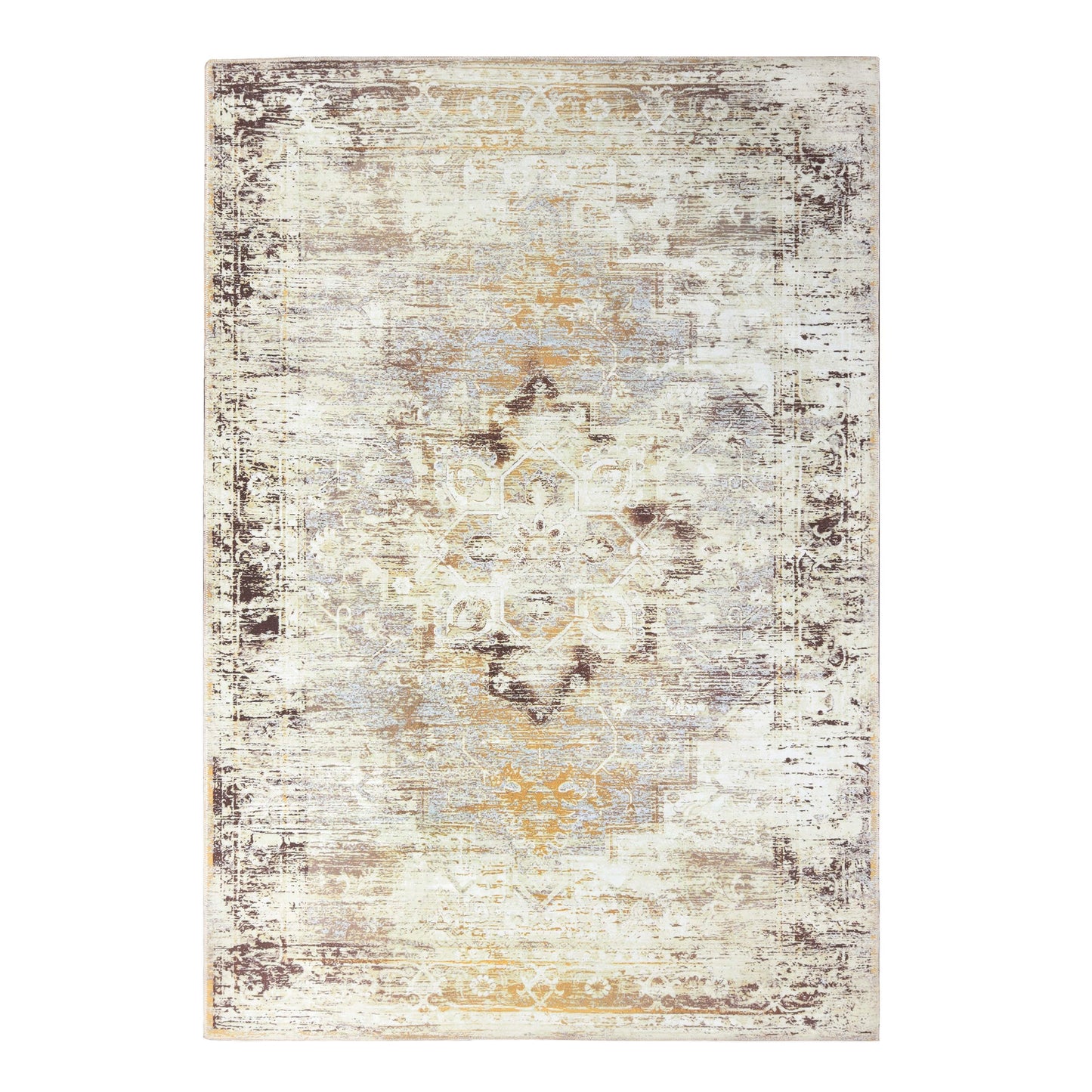 Dove Faded Medallion Machine Washable Indoor Area Rug or Runner Rug