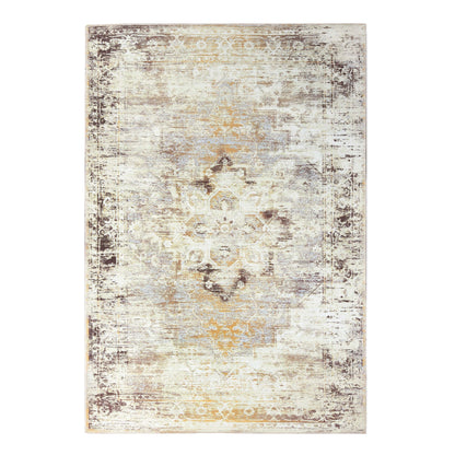 Dove Faded Medallion Machine Washable Indoor Area Rug or Runner Rug