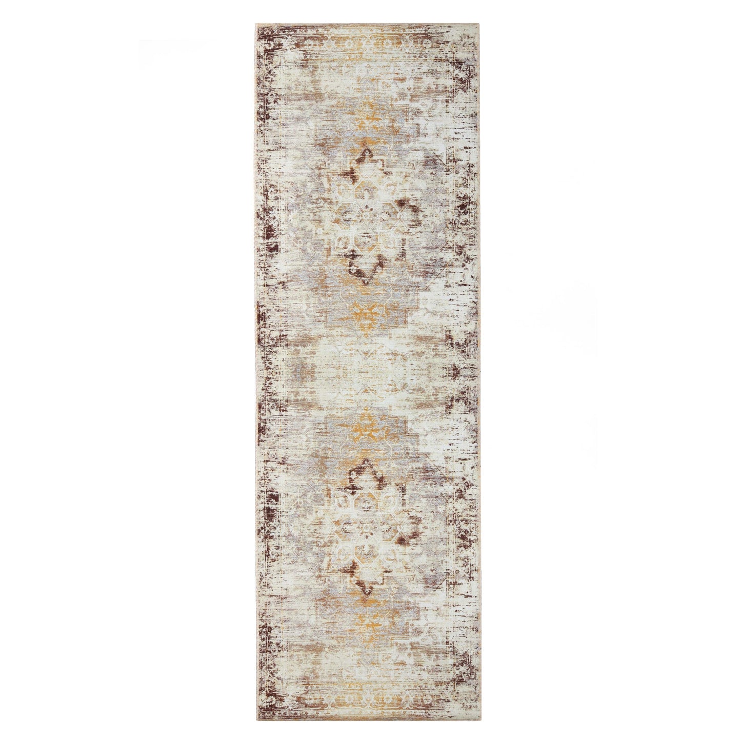 Dove Faded Medallion Machine Washable Indoor Area Rug or Runner Rug
