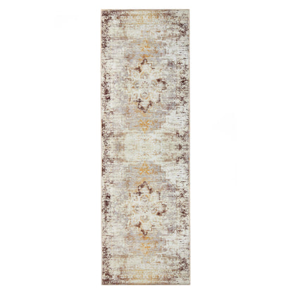 Dove Faded Medallion Machine Washable Indoor Area Rug or Runner Rug