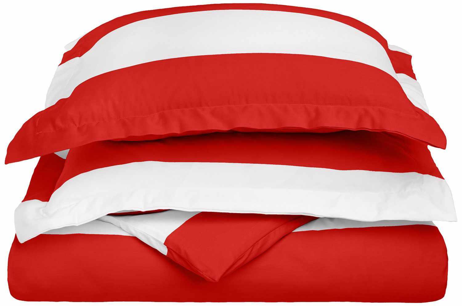 Superior Cotton and Polyester Blend Cabana Stripe Kids' Duvet Cover Set - Red