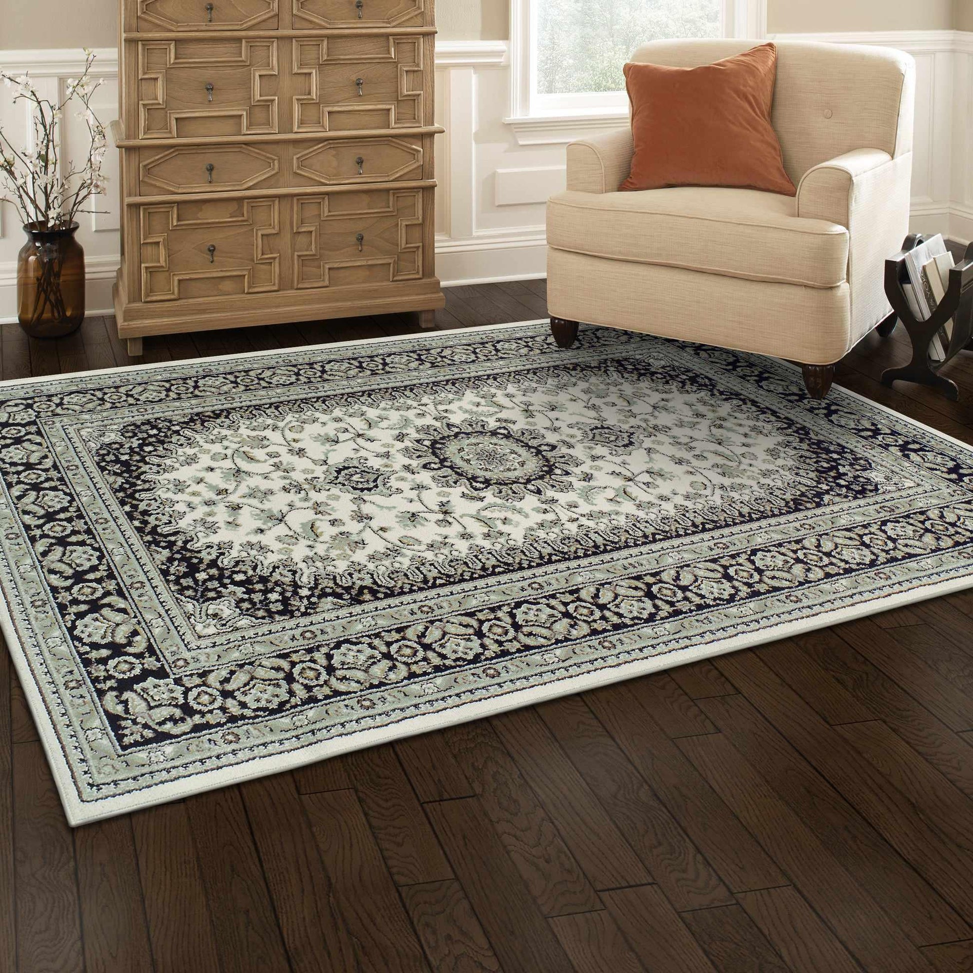  Superior Edinberg Oriental Floral Medallion Area Rug - Ivory/green