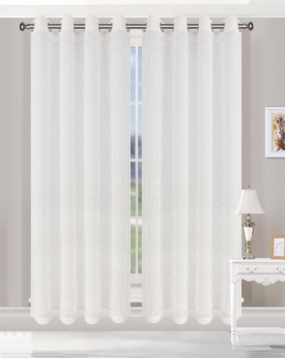 Embroidered Flower 2 Piece Grommet Sheer Curtain Panel Set