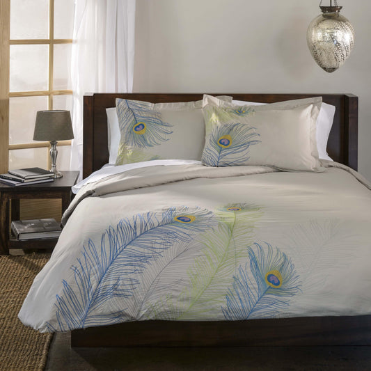 Embroidered Peacock Cotton Duvet Cover Set