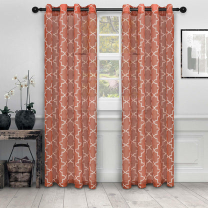 Embroidered Quatrefoil Semi Sheer 2 Piece Curtain Panel Set