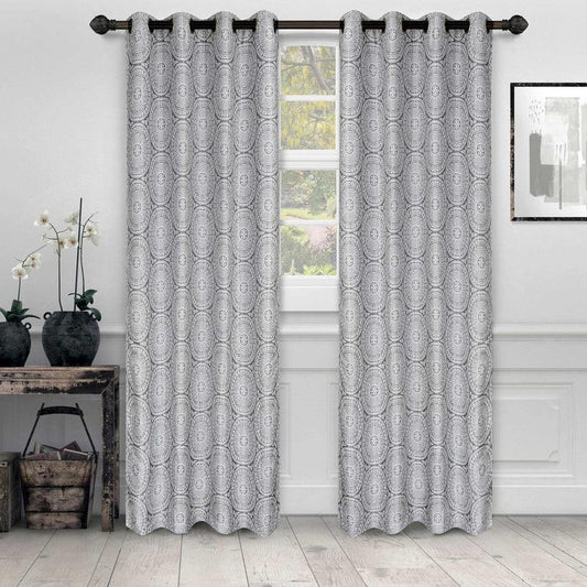 Eminence Jacquard Floral Medallion Grommet Curtain Panels (Set of 2)