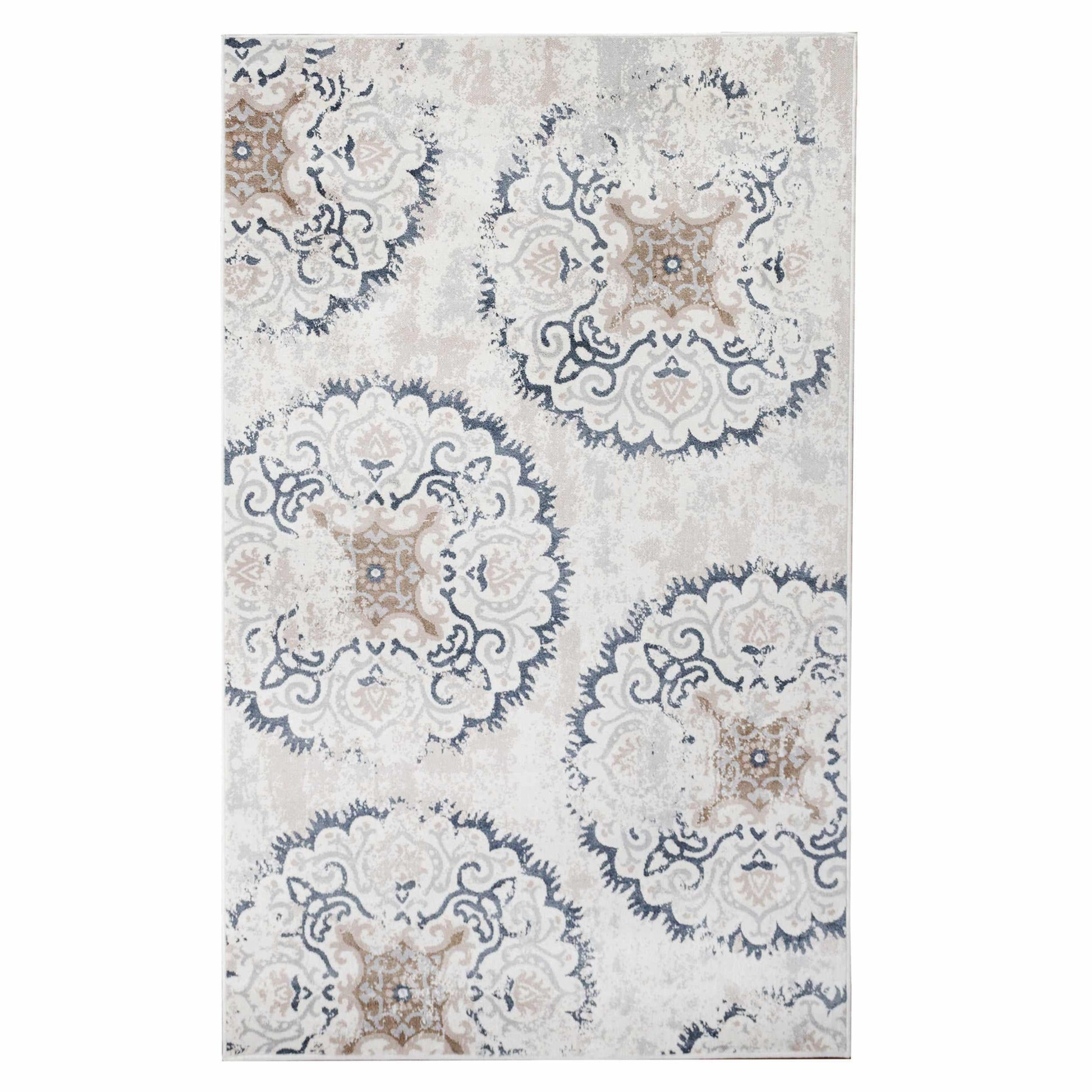 Superior Modern Distressed Medallion Indoor Area or Runner Rug - Ivory